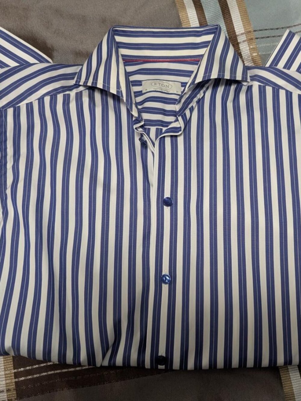 Mens Blue and White Striped Dress Shirt by Eton.  Size 15 Contemporary Fit